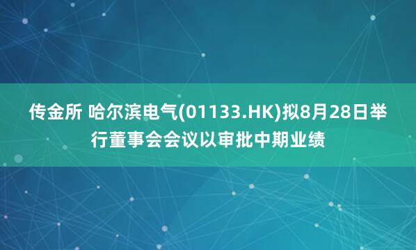 传金所 哈尔滨电气(01133.HK)拟8月28日举行董事会会议以审批中期业绩